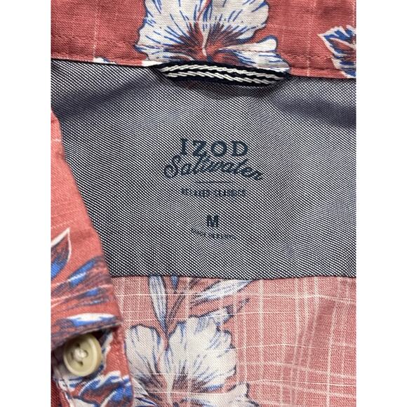 IZOD Men's Saltwater Pink Tropical Hawaiian Cotton Short Sleeve Sportshirt Med - Picture 4 of 6
